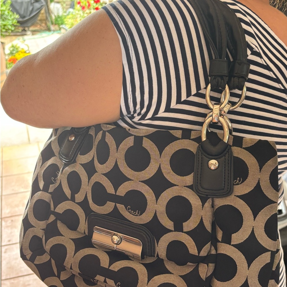 Coach Black and Tan Circle Pattern Shoulder Bag